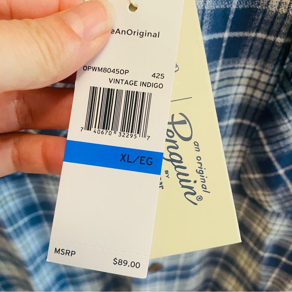 PENGUIN NWT Notched Collar Blue Plaid Button Shirt - Picture 5 of 8